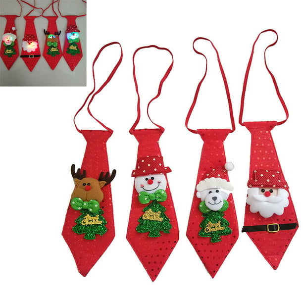 Men Christmas Santa Snowman Reindeer Bear Festival Necktie Glowing Tie Xmas Gift